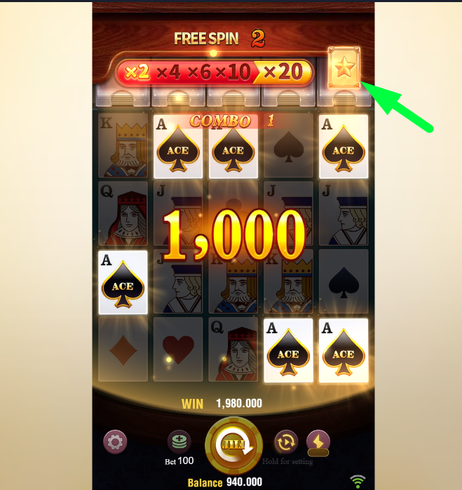 Star Card multiplier boost in Super Ace Deluxe game Star Card feature in Super Ace Deluxe showing multiplier growth during cascades